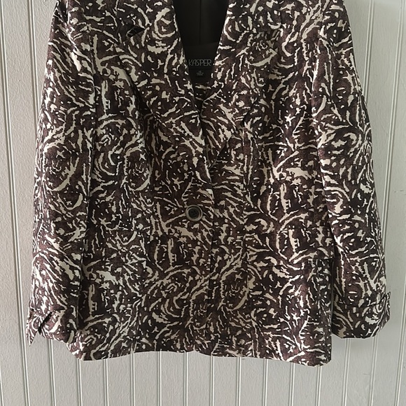 Kasper Cream and Brown 100% Silk Blazer and tank set sz 14 - Picture 4 of 11